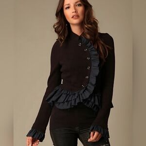 Free People Black Militery Ruffle Cropped Jacket Size 4